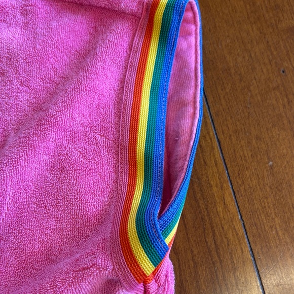 Hanna Andersson Terry Cloth Pink Hooded Swim Cover-Up Rainbow Trim SZ S Girls - Picture 4 of 6
